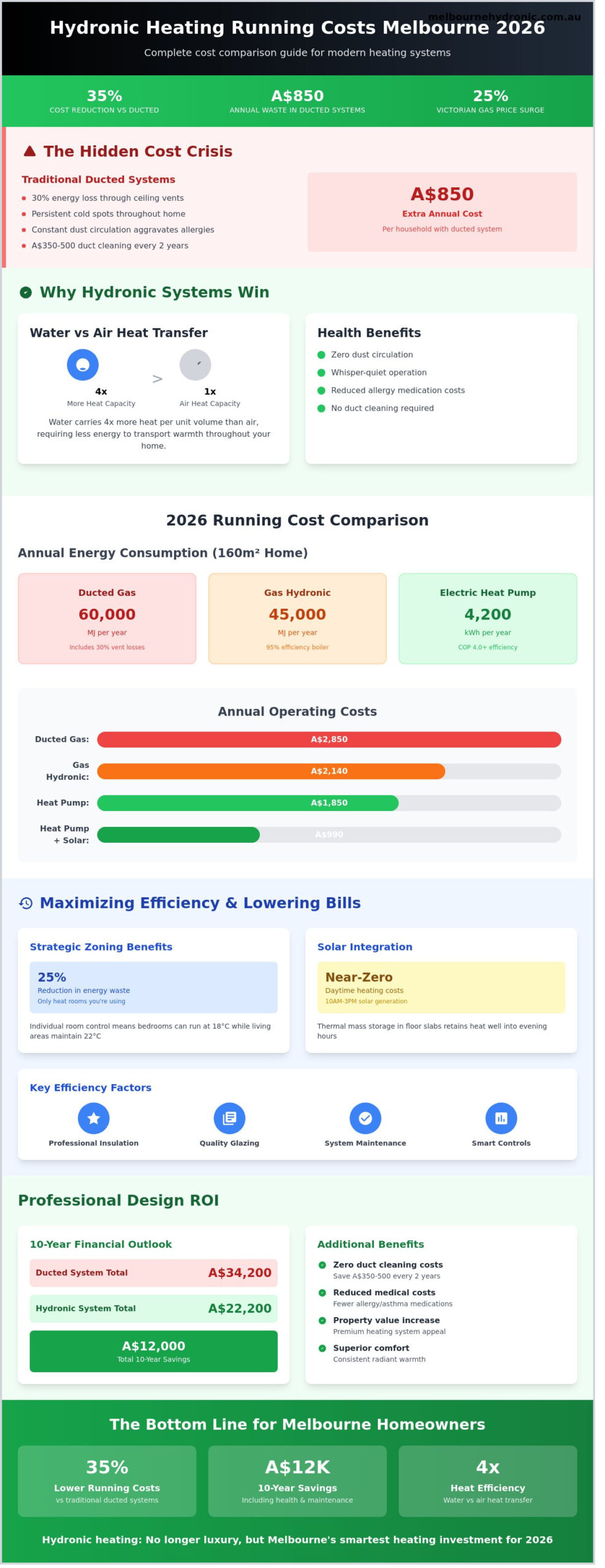 Hydronic Heating Running Costs Melbourne: 2026 Comprehensive Price Guide